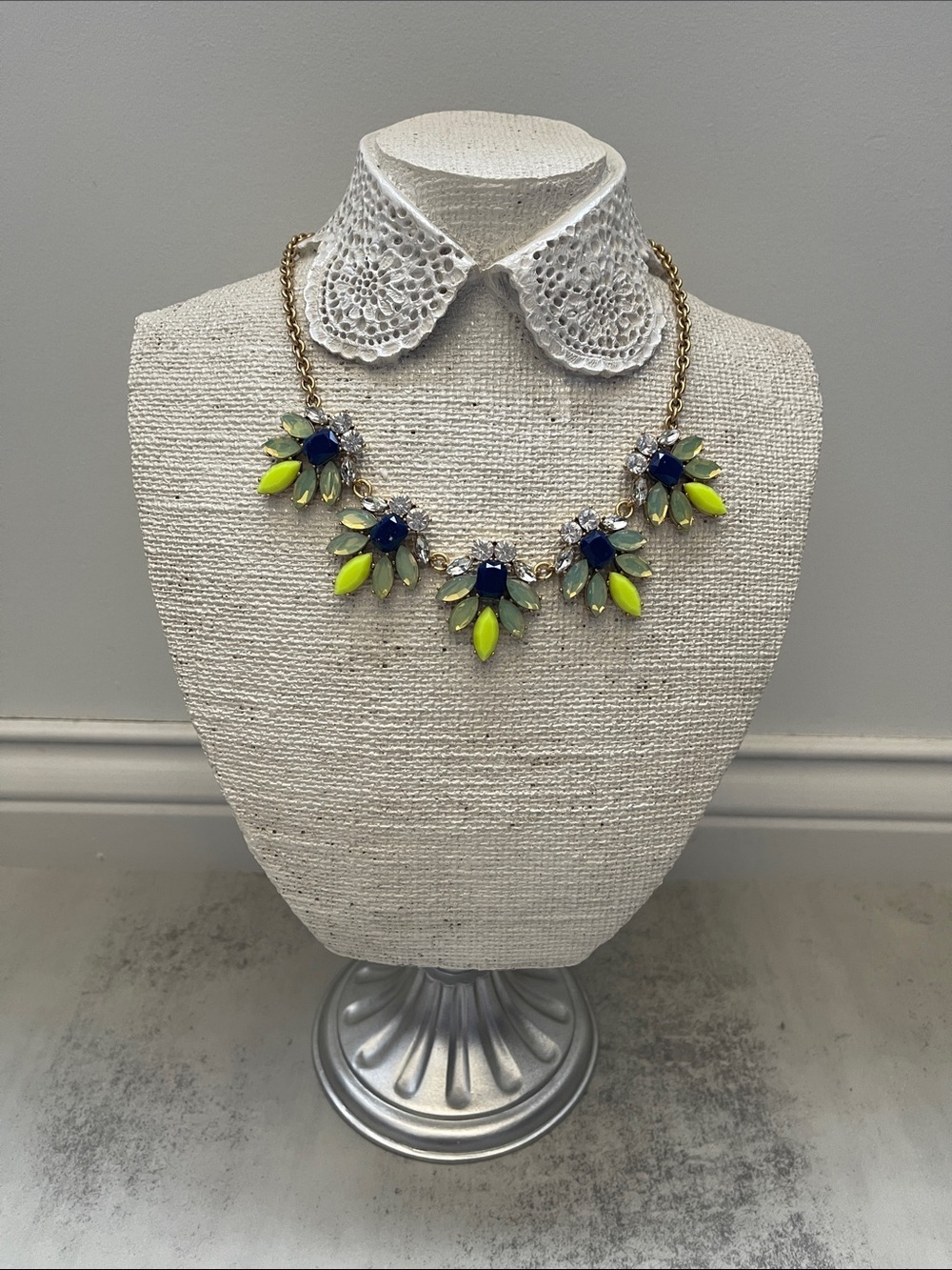 J.Crew Statement Floral Necklace in Navy and Neon Yellow - Women Jewelry